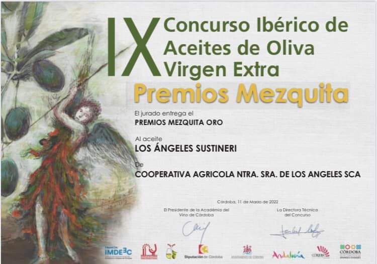 Medalla de Oro en el año 2022 del IX CONCURSO IBERICO DE ACEITE DE OLIVA VIRGEN EXTRA